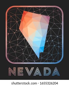 Nevada map design. Vector low poly map of the us state. Nevada icon in geometric style. The us state shape with polygnal gradient and mesh on dark background.