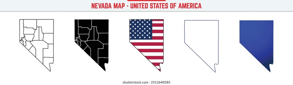 Nevada Map with editable stroke icon. Nevada USA State thin line icon, Nevada map vector illustration, Nevada, NV  silhouette vector map