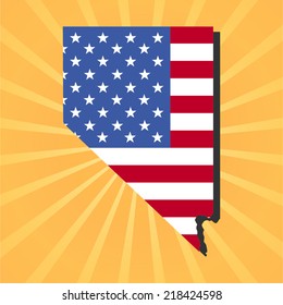 Nevada map flag on yellow sunburst illustration