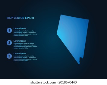 NEVADA map, infographic style , on dark background with Map World. Wire frame 3D mesh , map 3D,