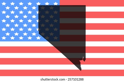 Nevada map on a vintage american flag background