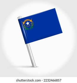 Nevada map pin flag icon. Pennant map marker on a metal needle. 3D realistic vector illustration.
