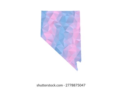 Nevada Map - Polygon Style Vector Illustration in Pastel Blue and Pink Gradient, Low Poly Geometric Design, Isolated on White Background for Infographics and Education.
