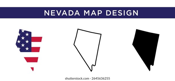 NEVADA Map Set with American Flag and State Name USA Northern State Vector Collection