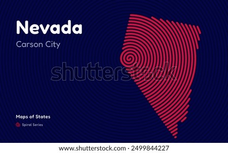 Nevada Map in Spiral Formation: Carson City Takes Center Stage. Fingerprint and stripes pattern. American states maps.