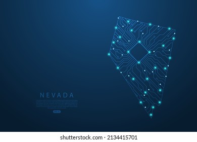 Nevada Map - United States of America Map vector with Abstract futuristic circuit board. High-tech technology mash line and point scales on dark background - Vector illustration ep 10 