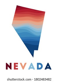 Nevada map. Map of the US state with beautiful geometric waves in red and blue colors. Vivid Nevada shape. Vector illustration.