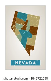 Nevada Karte. Wir sind ein staatliches Poster mit Regionen. Alte Grunge Textur. Form von Nevada mit unserem Staatsnamen. Schöne Vektorgrafik.