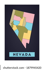 Nevada map. Us state poster with regions. Shape of Nevada with us state name. Cool vector illustration.