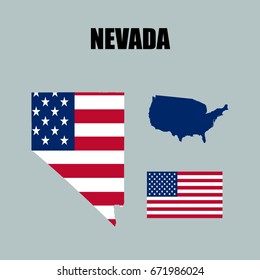 Nevada map with USA flag