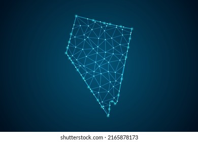 Nevada Map - USA Map mash line and point scales on blue technology background. Wire Frame 3D mesh polygonal network line, design sphere, dot and structure -  Vector illustration eps 10