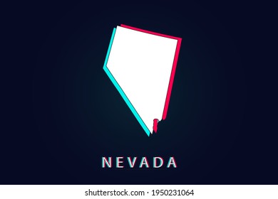 Nevada Map - USA, United States of America map, World map vector template with Unique Design Abstract Digital Glitch and 3d  including blue, red and white color isolated on dark background