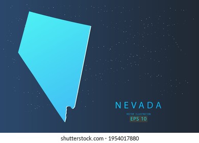 Nevada Map - USA, United States of America map, World Map International vector template with 3d, gradient blue color and stars isolated on galaxy background - Vector illustration eps 10