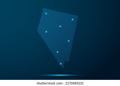 Nevada Map - USA, United States of America Map vector template with dots, halftone style and light, network line, design sphere on blue technology background -  Vector illustration ep 10