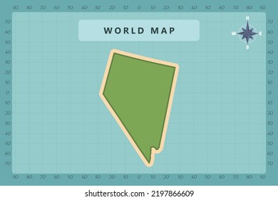 Nevada Map - USA, United States of America Map vector template High detailed with green and cream color isolated on blue background including Compass Rose icon - Vector illustration eps 10