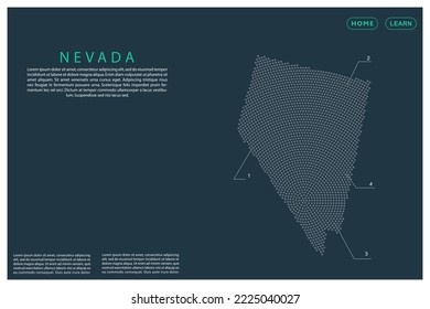 Nevada Map - USA, United States of America Map vector template with Grey dots, grid, grunge, halftone style isolated on green background for infographic, design - Vector illustration eps 10