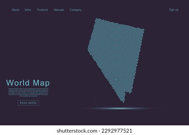 Mapa de Nevada - EE.UU., Mapa de los Estados Unidos de América con puntos azules, rejilla, grunge, estilo de medio tono aislado sobre fondo morado oscuro para sitio web, diseño tecnológico - Ilustración vectorial eps 10