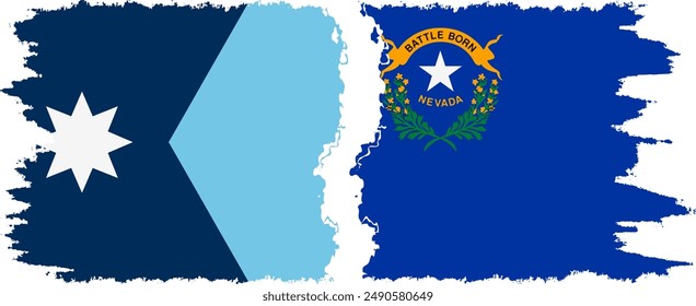 Nevada and Minnesota states grunge brush flags connection, vector