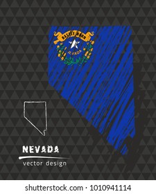 Nevada national vector map with sketch chalk flag. Sketch chalk hand drawn illustration