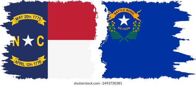 Nevada and North Carolina states grunge brush flags connection, vector