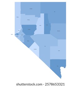 Nevada, NV - detailed political map of US state. Administrative map divided into counties. Blue map with county name labels. Vector illustration