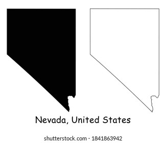 Nevada NV State Maps. Schwarze Silhouette und Umriss einzeln auf weißem Hintergrund. EPS-Vektorgrafik