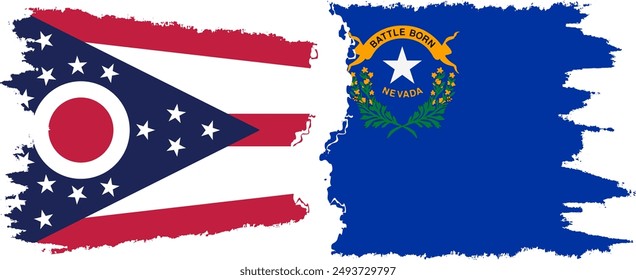 Nevada and Ohio states grunge brush flags connection, vector