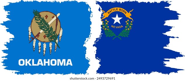 Nevada and Oklahoma states grunge brush flags connection, vector