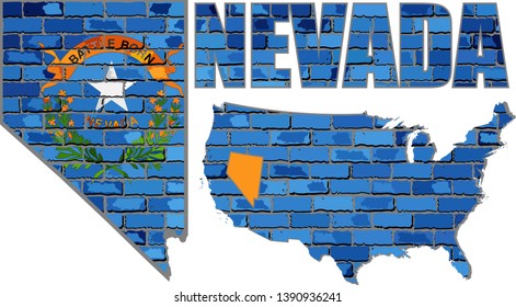 Nevada on a brick wall - Illustration,
Font with the Nevada flag