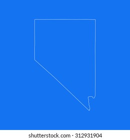 Nevada outline map, stroke. Line style. White and blue. Vector EPS8