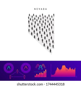 Nevada people map. Detailed vector silhouette. Mixed crowd of men and women icons. Population infographic elements. Vector illustration isolated on white.