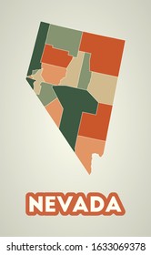 Nevada poster in retro style. Map of the us state with regions in autumn color palette. Shape of Nevada with us state name. Superb vector illustration.