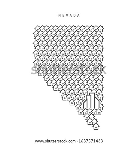 Nevada real estate property map. Icons of houses in the shape of a map of Nevada. Creative concept for a real estate agency. Vector illustration.