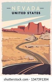 Nevada retro poster. USA Nevada travel illustration. United States of America greeting card. vector illustration.