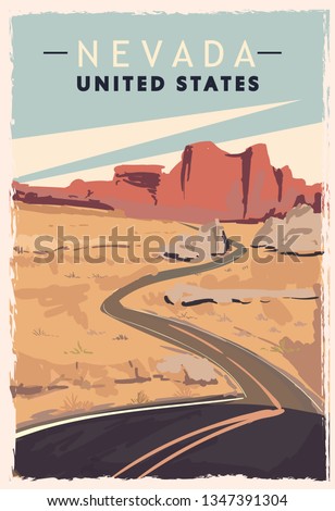 Nevada retro poster. USA Nevada travel illustration. United States of America greeting card. vector illustration.