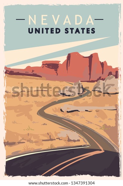 Nevada retro\
poster. USA Nevada travel illustration. United States of America\
greeting card. vector\
illustration.