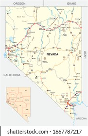 Nevada road and administrative map with interstate US highways and main roads svg