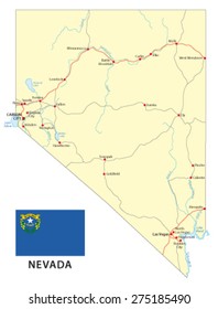 nevada road map with flag