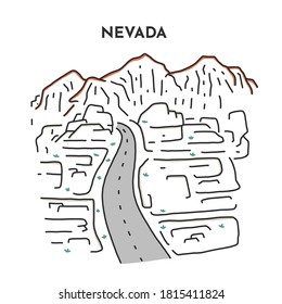 Nevada rocky mountain Hand drawn vector illustration. Line illustration