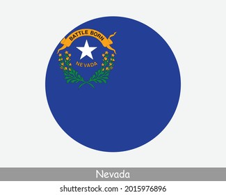 Nevada Round Circle Flag. NV USA State Circular Button Banner Icon. Nevada United States Of America State Flag. The Silver State, Sagebrush State, Battle Born, EPS Vector