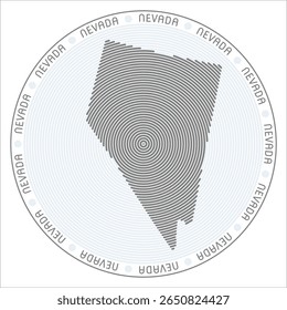 Nevada round logo design. State shape build of rings. Nevada text around the state. Vector Illustration.