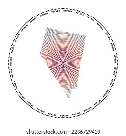 Nevada round logo. Digital style shape of Nevada in dotted circle with us state name. Tech icon of the us state with gradiented dots. Charming vector illustration.