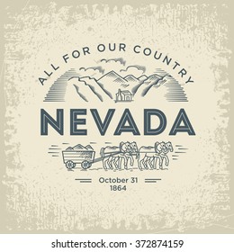 Nevada round stylized emblem state of America, white, vintage vector illustration