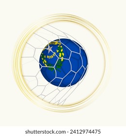Nevada Scoring Tor, abstraktes Fußballsymbol mit Illustration von Nevada Ball im Fußball-Netz. Vektorsportgrafik.