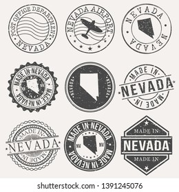 Nevada Set of Stamps. Travel Stamp. Made In Product. Design Seals Old Style Insignia.