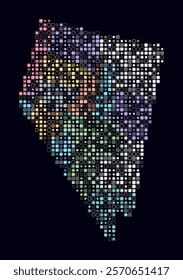 Nevada, shape of the state build of colored cells. Digital style map of the Nevada on dark background. Small size rounded square blocks. Artistic vector illustration.