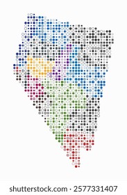 Nevada, shape of the state build of colored cells. Digital style map of the Nevada on white background. Small size circle blocks. Simple vector illustration.