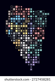 Nevada, shape of the state build of colored cells. Digital style map of the Nevada on dark background. Large size square blocks. Stylish vector illustration.