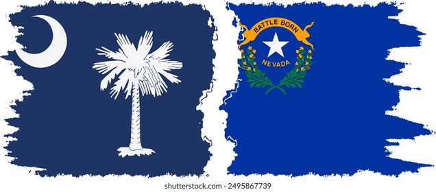 Nevada and South Carolina states grunge brush flags connection, vector