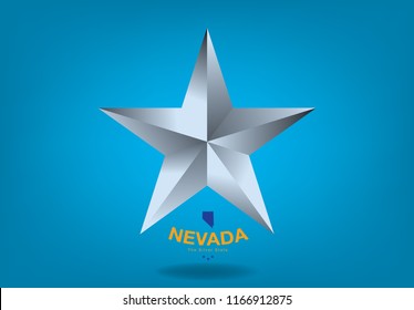 Nevada Star, with small map and nickname The Silver State, Vector EPS 10.